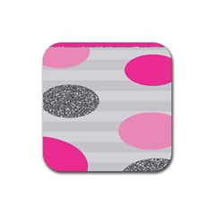 Polkadot Circle Round Line Red Pink Grey Diamond Rubber Coaster (square)  by Mariart