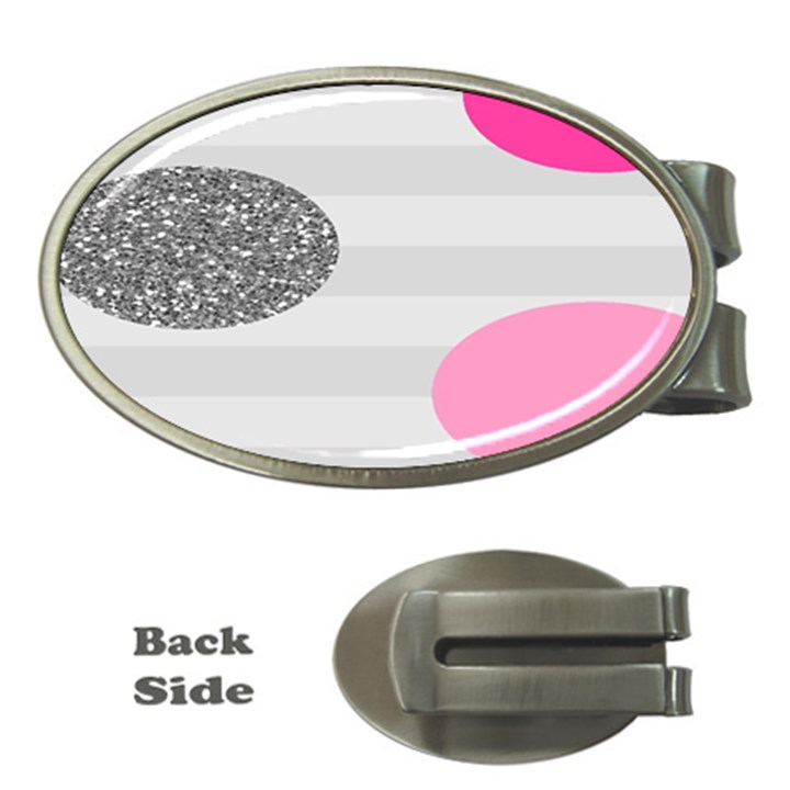 Polkadot Circle Round Line Red Pink Grey Diamond Money Clips (Oval) 