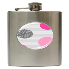 Polkadot Circle Round Line Red Pink Grey Diamond Hip Flask (6 Oz) by Mariart