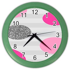 Polkadot Circle Round Line Red Pink Grey Diamond Color Wall Clocks by Mariart