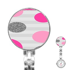 Polkadot Circle Round Line Red Pink Grey Diamond Stainless Steel Nurses Watch