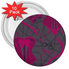 Pink Black Handcuffs Key Iron Love Grey Mask Sexy 3  Buttons (10 Pack)  by Mariart