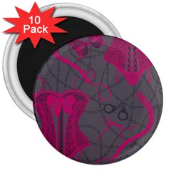 Pink Black Handcuffs Key Iron Love Grey Mask Sexy 3  Magnets (10 Pack)  by Mariart