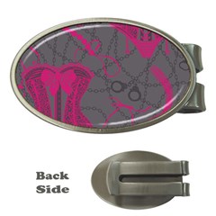 Pink Black Handcuffs Key Iron Love Grey Mask Sexy Money Clips (oval)  by Mariart