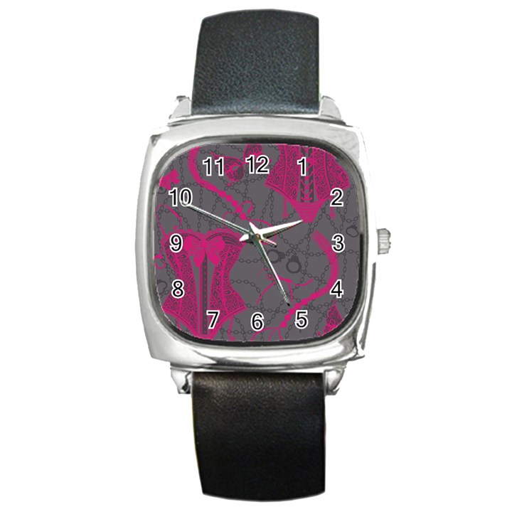 Pink Black Handcuffs Key Iron Love Grey Mask Sexy Square Metal Watch