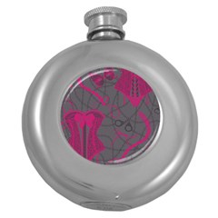 Pink Black Handcuffs Key Iron Love Grey Mask Sexy Round Hip Flask (5 Oz) by Mariart