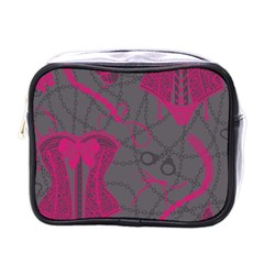 Pink Black Handcuffs Key Iron Love Grey Mask Sexy Mini Toiletries Bags by Mariart