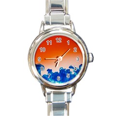 Simulate Weather Fronts Smoke Blue Orange Round Italian Charm Watch