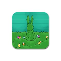 Rabbit Easter Green Blue Egg Rubber Square Coaster (4 Pack)  by Mariart