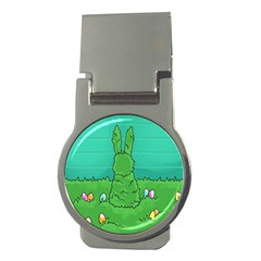 Rabbit Easter Green Blue Egg Money Clips (round)  by Mariart