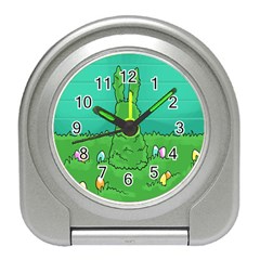 Rabbit Easter Green Blue Egg Travel Alarm Clocks by Mariart