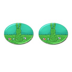 Rabbit Easter Green Blue Egg Cufflinks (oval) by Mariart