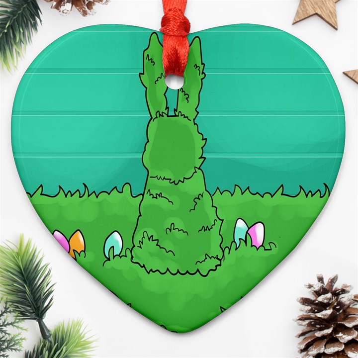 Rabbit Easter Green Blue Egg Heart Ornament (Two Sides)