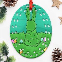 Rabbit Easter Green Blue Egg Ornament (oval Filigree) by Mariart