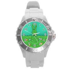 Rabbit Easter Green Blue Egg Round Plastic Sport Watch (l) by Mariart