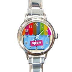 Store Open Color Rainbow Glass Orange Red Blue Brown Green Pink Round Italian Charm Watch by Mariart