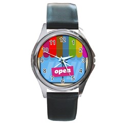 Store Open Color Rainbow Glass Orange Red Blue Brown Green Pink Round Metal Watch by Mariart