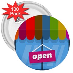 Store Open Color Rainbow Glass Orange Red Blue Brown Green Pink 3  Buttons (100 Pack) 