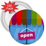 Store Open Color Rainbow Glass Orange Red Blue Brown Green Pink 3  Buttons (100 pack)  Front