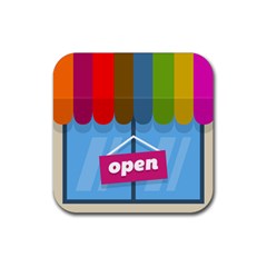 Store Open Color Rainbow Glass Orange Red Blue Brown Green Pink Rubber Coaster (square) 