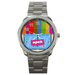 Store Open Color Rainbow Glass Orange Red Blue Brown Green Pink Sport Metal Watch by Mariart