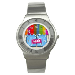 Store Open Color Rainbow Glass Orange Red Blue Brown Green Pink Stainless Steel Watch by Mariart