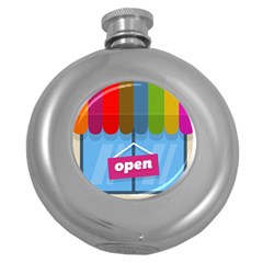 Store Open Color Rainbow Glass Orange Red Blue Brown Green Pink Round Hip Flask (5 Oz) by Mariart