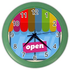 Store Open Color Rainbow Glass Orange Red Blue Brown Green Pink Color Wall Clocks by Mariart