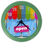 Store Open Color Rainbow Glass Orange Red Blue Brown Green Pink Color Wall Clocks Front