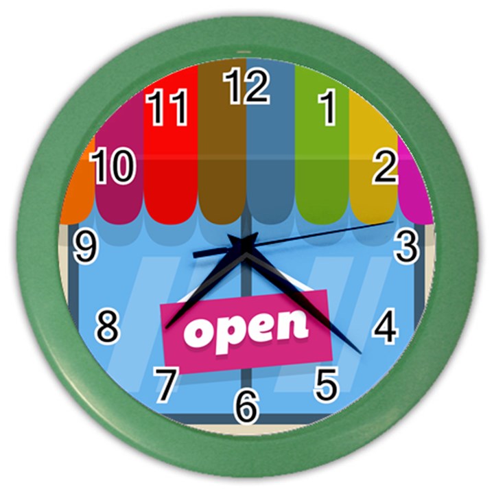 Store Open Color Rainbow Glass Orange Red Blue Brown Green Pink Color Wall Clocks