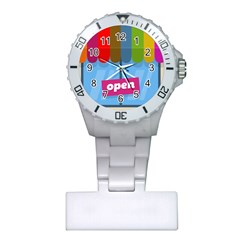 Store Open Color Rainbow Glass Orange Red Blue Brown Green Pink Plastic Nurses Watch by Mariart