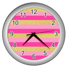 Pink Line Gold Red Horizontal Wall Clocks (silver)  by Mariart