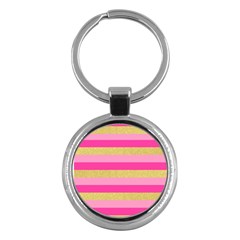 Pink Line Gold Red Horizontal Key Chains (round)  by Mariart