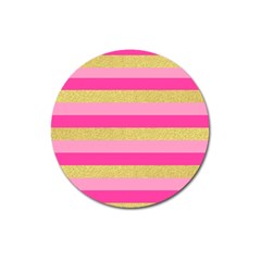 Pink Line Gold Red Horizontal Magnet 3  (round)