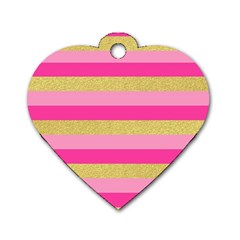 Pink Line Gold Red Horizontal Dog Tag Heart (one Side) by Mariart