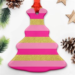 Pink Line Gold Red Horizontal Ornament (christmas Tree)  by Mariart