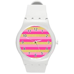 Pink Line Gold Red Horizontal Round Plastic Sport Watch (m) by Mariart