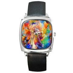 Rainbow Color Splash Square Metal Watch by Mariart