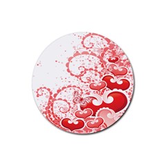 Love Heart Butterfly Pink Leaf Flower Rubber Round Coaster (4 Pack)  by Mariart