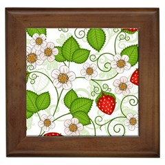 Strawberry Fruit Leaf Flower Floral Star Green Red White Framed Tiles by Mariart