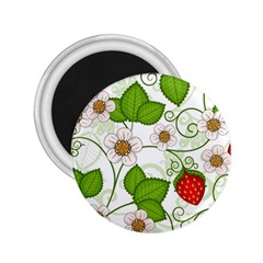 Strawberry Fruit Leaf Flower Floral Star Green Red White 2 25  Magnets by Mariart