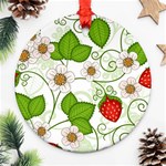 Strawberry Fruit Leaf Flower Floral Star Green Red White Ornament (Round) Front