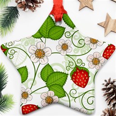 Strawberry Fruit Leaf Flower Floral Star Green Red White Ornament (star) by Mariart