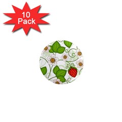 Strawberry Fruit Leaf Flower Floral Star Green Red White 1  Mini Magnet (10 Pack)  by Mariart