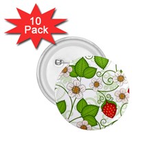 Strawberry Fruit Leaf Flower Floral Star Green Red White 1 75  Buttons (10 Pack) by Mariart