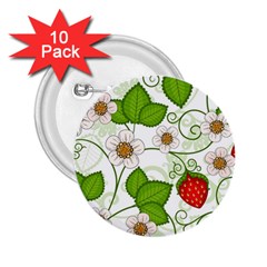 Strawberry Fruit Leaf Flower Floral Star Green Red White 2 25  Buttons (10 Pack)  by Mariart