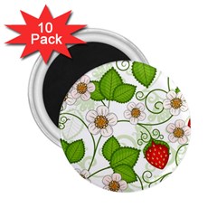 Strawberry Fruit Leaf Flower Floral Star Green Red White 2 25  Magnets (10 Pack)  by Mariart