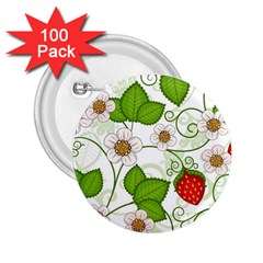 Strawberry Fruit Leaf Flower Floral Star Green Red White 2 25  Buttons (100 Pack)  by Mariart