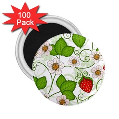 Strawberry Fruit Leaf Flower Floral Star Green Red White 2 25  Magnets (100 Pack)  by Mariart