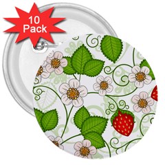 Strawberry Fruit Leaf Flower Floral Star Green Red White 3  Buttons (10 Pack) 